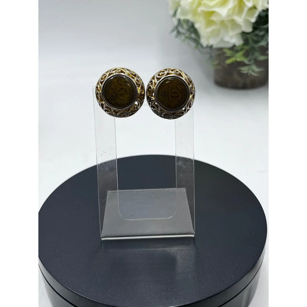 Chanel by Rubecanel of Paris Logo Clip On Goldtone Murano Glass Earrings